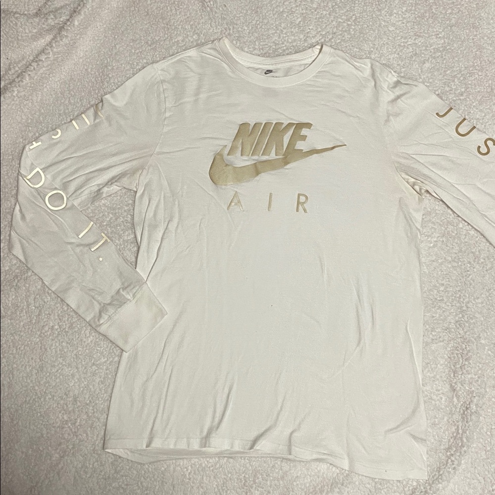 Mens Nike size Large long sleeve tee shirt metallic words Nike Air Just do it